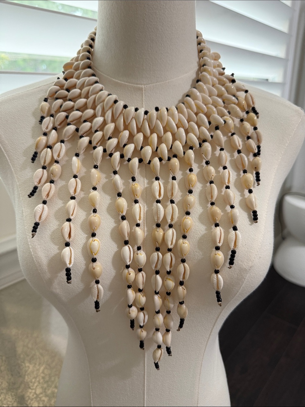 Handmade Beige Shell Fringe Statement Necklace